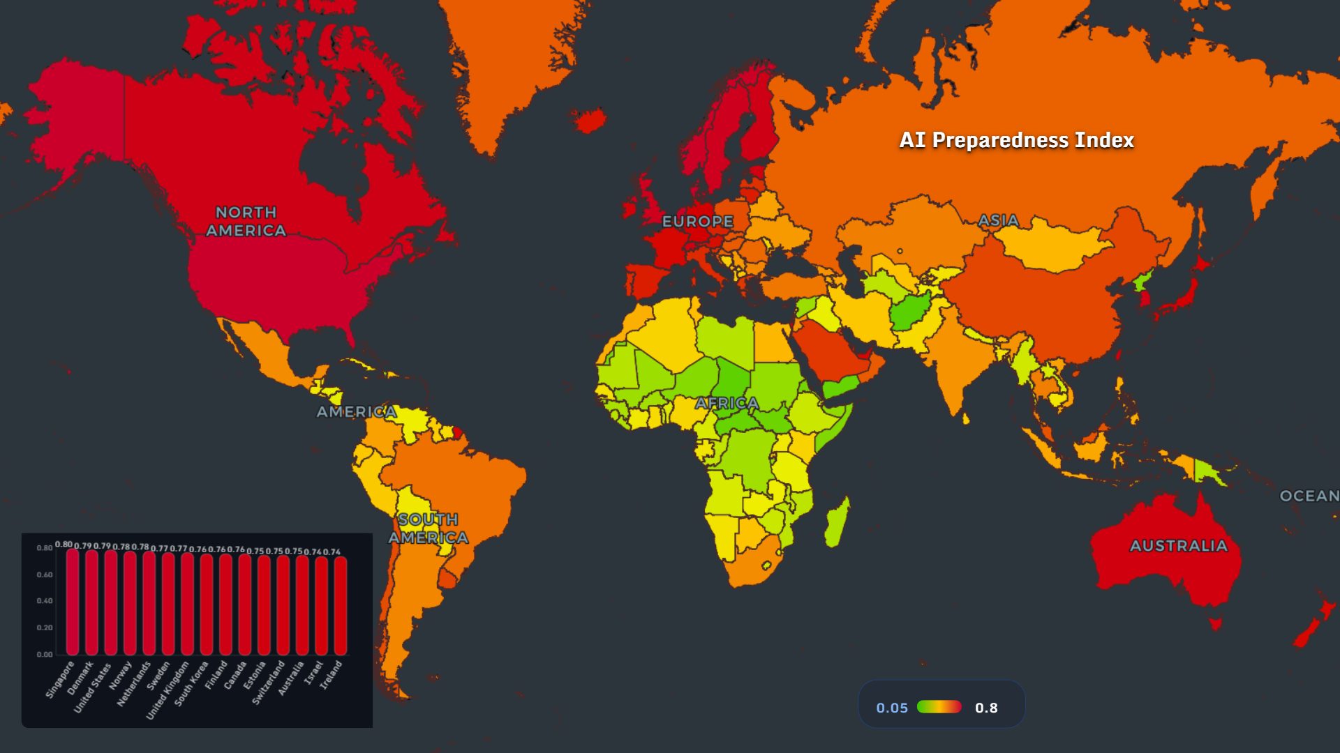 AI preparedness index by country map